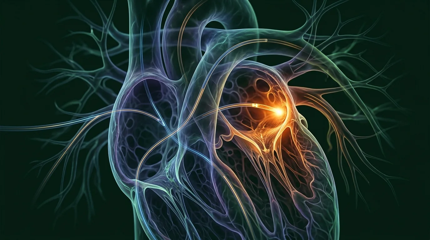 Visualización de ablación cardíaca con catéter y punto de energía