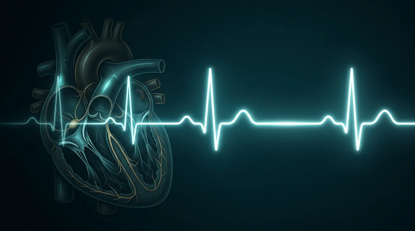 Ilustración médica del sistema eléctrico cardíaco y ECG